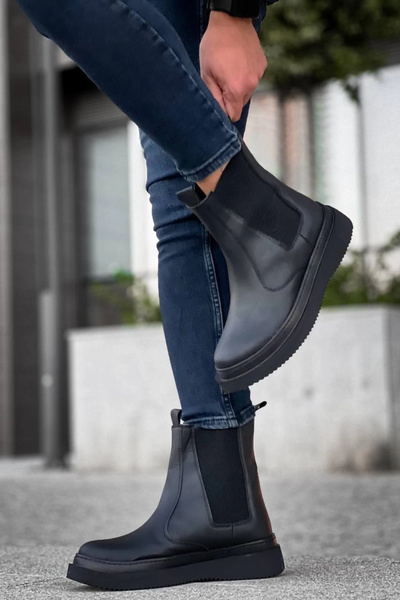 aradimtaradim Tb-0992 Tailor Bey Black Skin Black High Sole Elastic Men's Boots