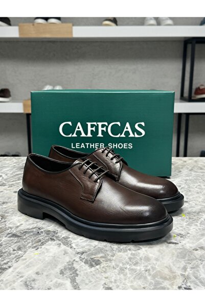 Caffcas Pantofi clasici pentru bărbați, din piele naturală, maro, lucrați man...