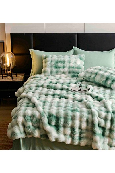 JOJO HOME Cocolino faux rabbit fur bed linen, 6 pieces, Green Multicolor