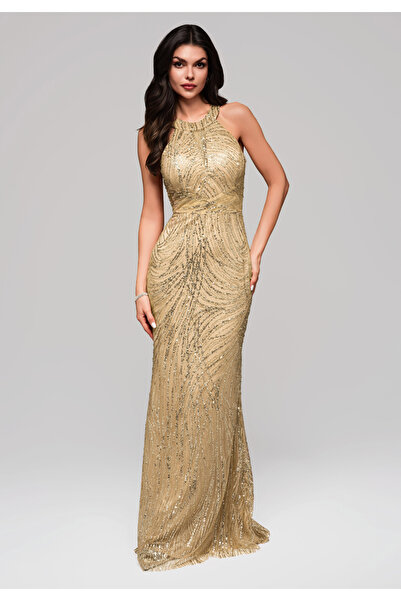 OMBRE Večerní šaty LA-OM-DLR149 - zlaté