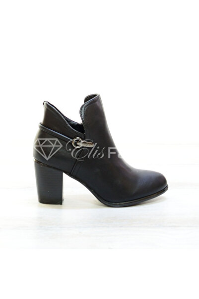 Elis Fashion Botine de dama negre sin piele ecologica cu toc gros de 7 cm #2710