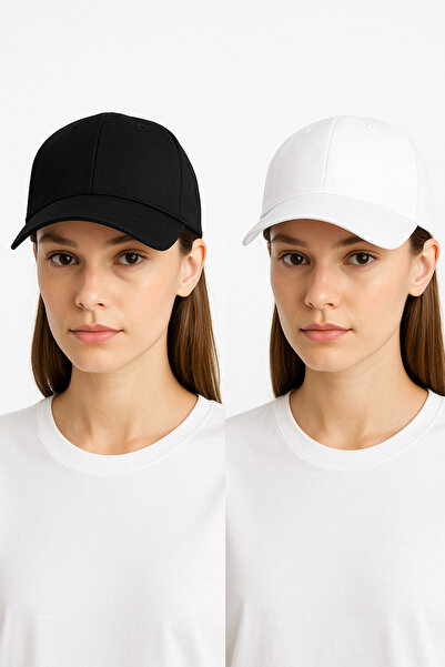 ZERAMİNE Women's Sports Hat |   Basic Plain Baseball Cap |   Black & White Adjustable 2 Pieces