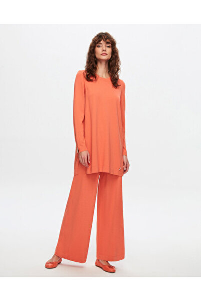 MISS DALIDA T24Y-6001 Basic Uzun Kollu Triko Tunik 1248-ORANGE