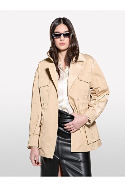 Sisley Women's Double-Breasted Elastic Waist Balloon Sleeve Jacket 325P22Kvln05I-Sis22E