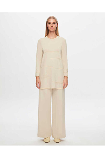 MISS DALIDA T24Y-6019 Önü Örgü Teknikli Triko Tunik 1245-STONE 1345-VANİLYA