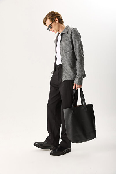 VENA Men's Regular Fit Wool Jacket with Front Zipper - Anthracite