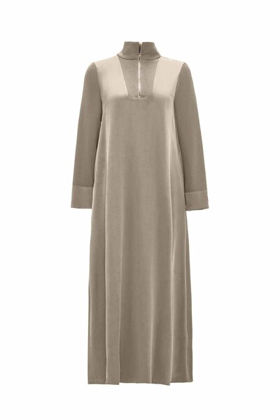 MISS DALIDA Yaka Detaylı Taş Rengi Elbise