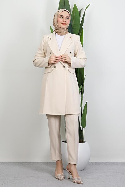 GİYZAMİLA Blazer Jacket Suit Cream