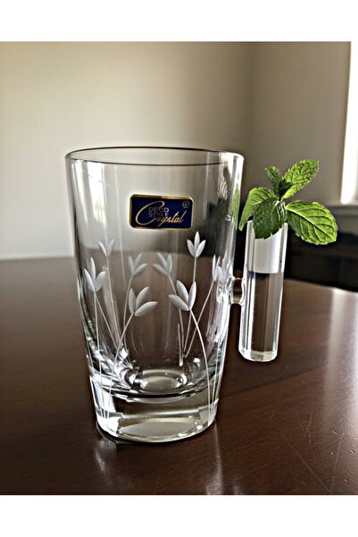 DECOSTYLE Large Tea Cup Crystal Decorated Angled Fully Handcrafted Tea Cup 6 Pieces 200Cc