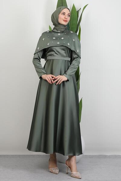 GİYZAMİLA Φόρεμα με πέτρες και κάπα χακί