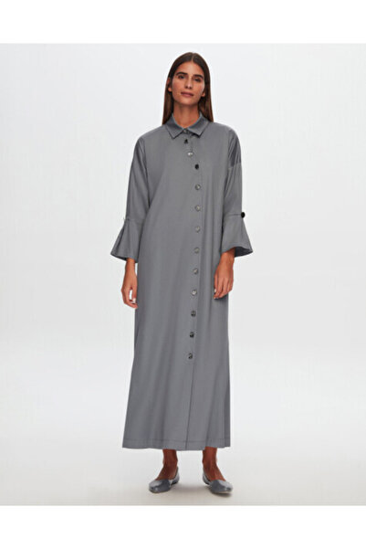 MISS DALIDA T24Y-4034 Gold Düğmeli Uzun Poplin Elbise BLUE