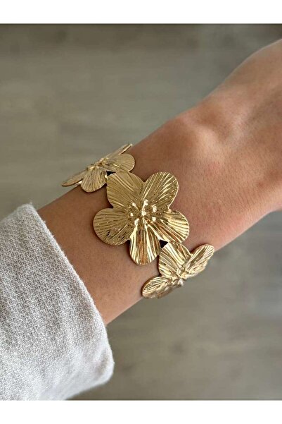 İREM YILDIZ Gold Çiçek Desenli Kelepçe