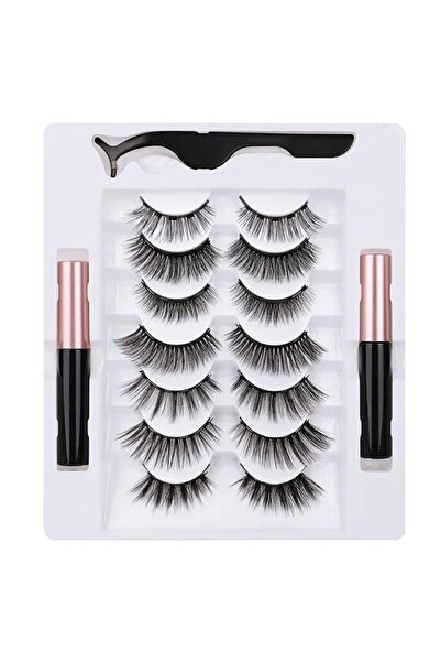 UBX Set de 7 perechi de gene magnetice, pensetă și creion de ochi, plastic, impermeabil, negru