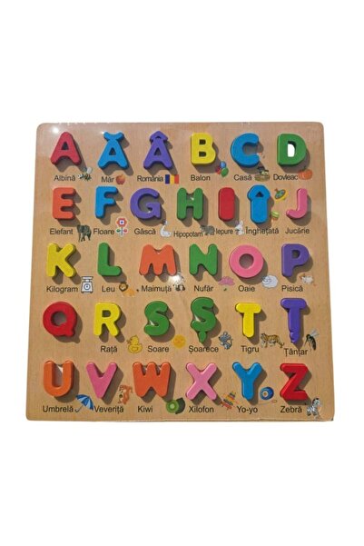 Picodino Wooden board Romanian alphabet with diacritics, Montessori educational, 30×30 cm, 3 years+