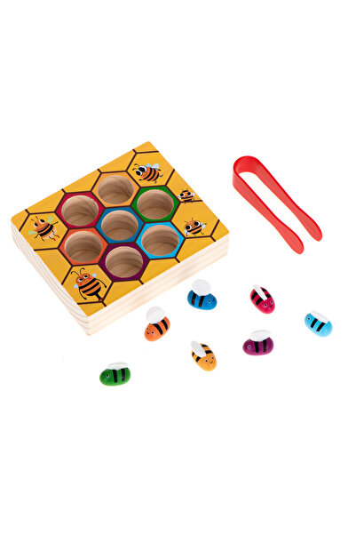 zola Wooden educational game, Zola, honeycomb pattern, 7 coloured bees, plastic tweezers, 20x14.7x4.5 cm