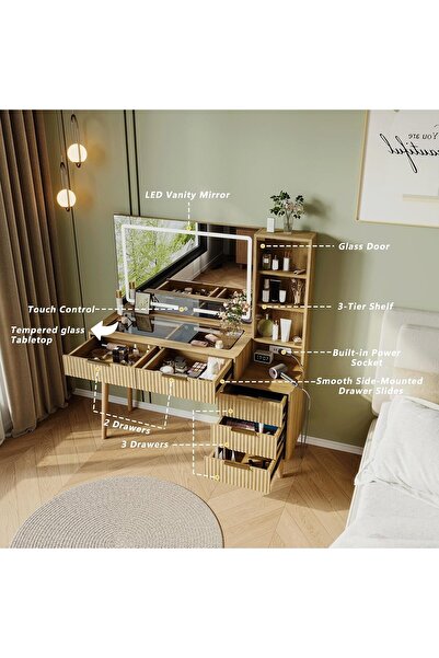 sharpdo 48" Dressing Table with 36" Large Mirror and 3-Color LED Light Adjustment