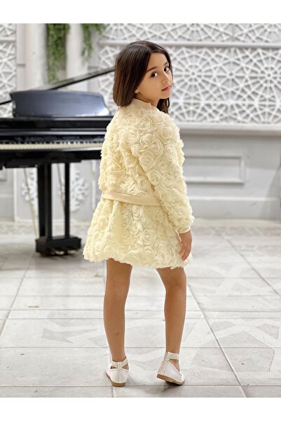 ALPİDS 3-Piece Girls' Set with Imported Rose Fabric Jacket and Balloon Skirt