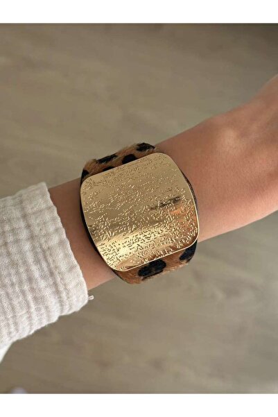 İREM YILDIZ Leopar Kumaş Gold Kelepçe