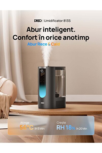Dreo Umidificator DR-HHM013S Smart,6L,500ml/h, ceață caldă/rece, 3 trepte, aromaterapie, negru