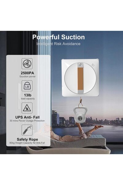 Generic Window Cleaning Robot - Dual Water Spray, Remote Control, 2500Pa Suction