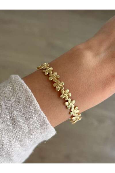 İREM YILDIZ Trend Çiçek Model Gold Kelepçe