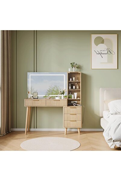 sharpdo 48" Dressing Table with 36" Large Mirror and 3-Color LED Light Adjustment