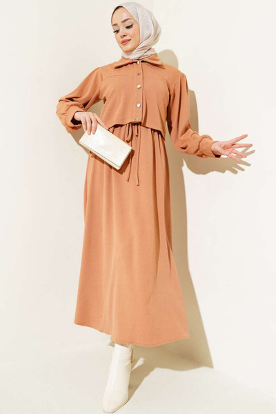 Tesettür Diyarı Σετ Πλεκτό Μπουφάν με Κορδόνι στη Μέση - Λάτε