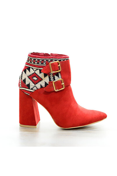 Elis Fashion Botine de dama rosii cu motiv traditional si toc de 10 cm #5292