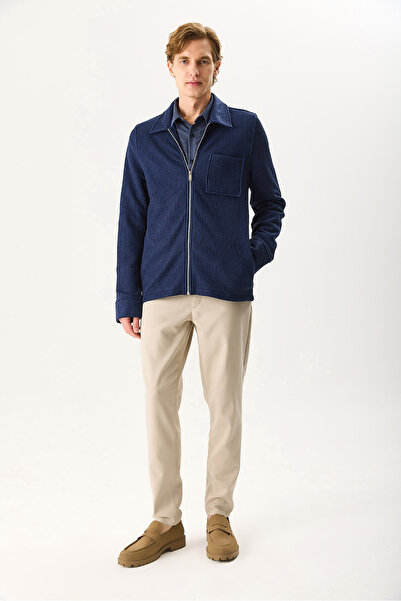VENA Ανδρικό μάλλινο μπουφάν με φερμουάρ μπροστά - Μπλε ναυτικό