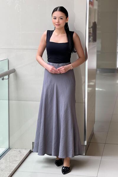 MISS DALIDA Missdalida Solid Color Linen Flared Skirt