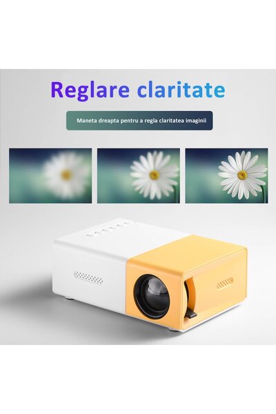 SIHOiSi Mini proiector YG300 SIHOiSi, focalizare manuală, suport 1920x1080, contrast 800:1, alb/galben