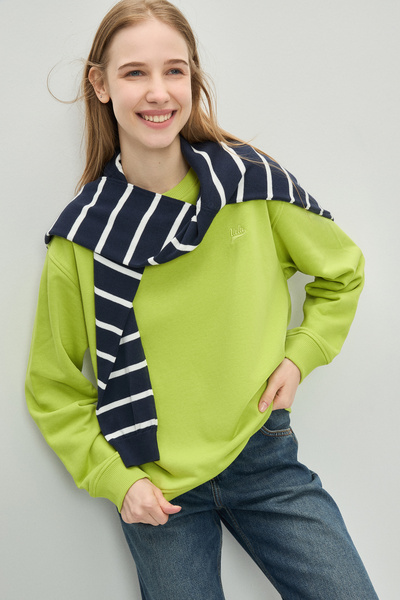 UCLA Sunniva Dark Green Crew Neck Embroidered Loose Fit Women's Sweatshirt