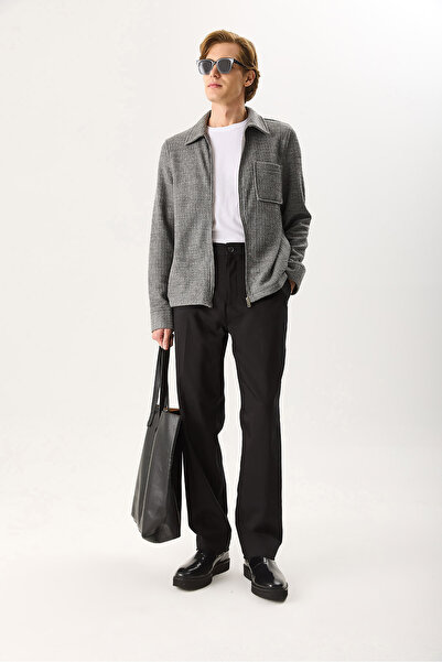 VENA Ανδρικό μάλλινο μπουφάν με φερμουάρ μπροστά - Ανθρακί