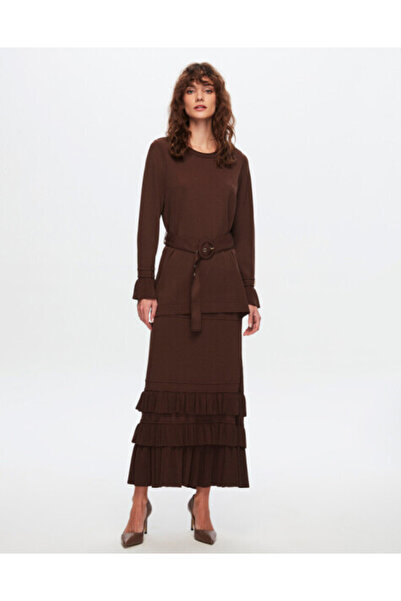 MISS DALIDA T24Y-6016 Kemer Detaylı Triko Tunik 1084-CACAO