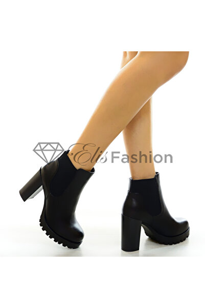 Elis Fashion Botine de dama negre din piele ecologica cu elastic si toc de 9 ...