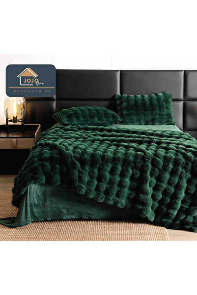 JOJO HOME Lenjerie de pat cocolino din blanita artificiala de iepure, 6 piese, Verde Smarald