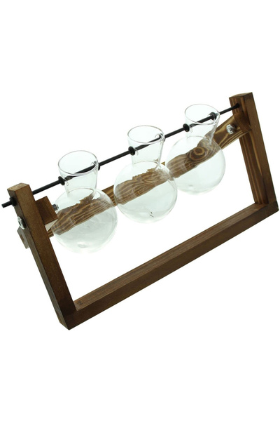 zola Accesoriu decorativ, vază hidroponică cu 3 ghivece de sticlă, suport din lemn, pliabilă, 28x13,5 cm