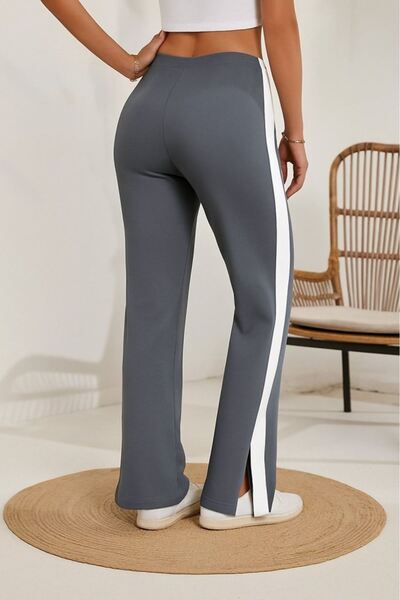 TBL DEKOR Women's High Waist Side Striped Detail Slit Viscose Two Thread Pants