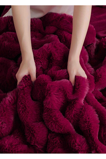 JOJO HOME Cocolino faux rabbit fur bed linen, 6 pieces, Bordeaux