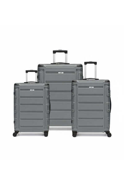 Vip Cyprus 8 Wheel Hard-Shell Luggage, Grey ,Durable Design with TSA Lock, Lightweight (SET)