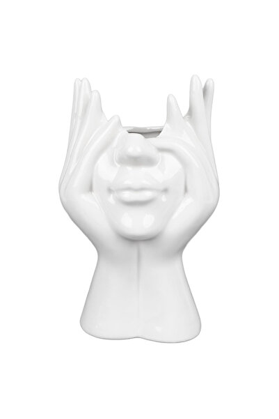 zola Ghiveci de flori din ceramică, chip de femeie gânditoare, 18 x 16 x 10 cm