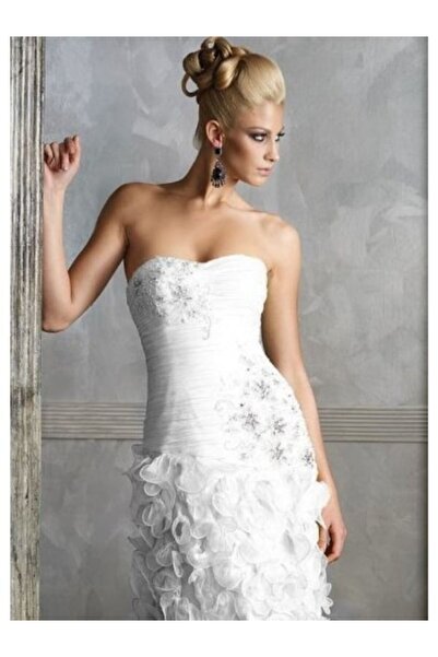 Terani New York Short white fitted silk dress with discreet ruffles