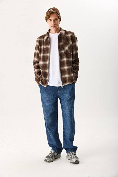 VENA Ανδρικό μπουφάν με φερμουάρ μπροστά και σχέδιο - καφέ