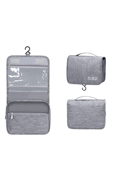 zola Organizator cosmetic pentru baie, cu fermoar, cârlig de agățat, 41x24 cm, gri
