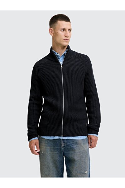 Jack & Jones Men's Cardigan with Zip and High Collar, Regular fit, Dark Navy