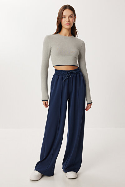 Lovelyİstanbul Pantaloni de trening din modal moale cu nervuri LUB0288 ALBAST...