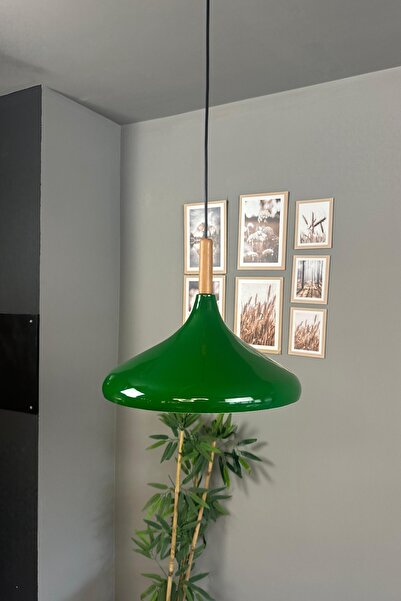 Bamyum Champion Yeşil Ahşap Tekli Avize Sarkıt Salon Mutfak Cafe Butik Lamba Aydınlatma Avizeler