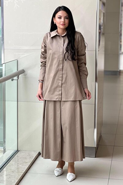 MISS DALIDA Missdalida Hidden Placket Poplin Shirt with Belted Waist Relaxed Fit Skirt Set