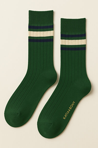 Katia&Bony Men's Striped Embroidered Socks Green