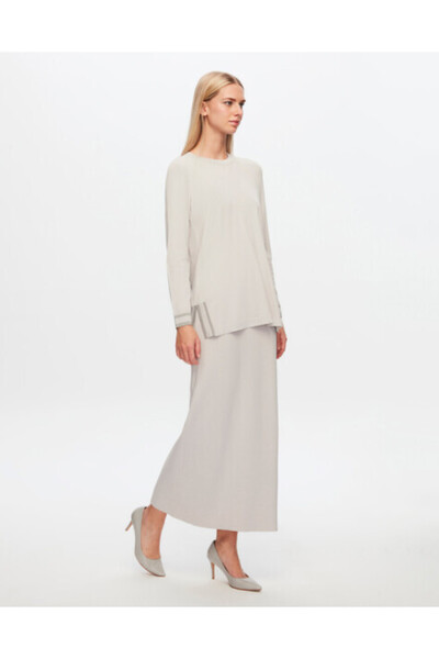 MISS DALIDA T24Y-6005 Bileği ve Yurtmacı Renk Şeritli Tunik 1102-GREY